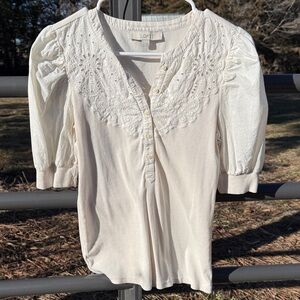 LOFT Women's Ivory Eyelet Blouse